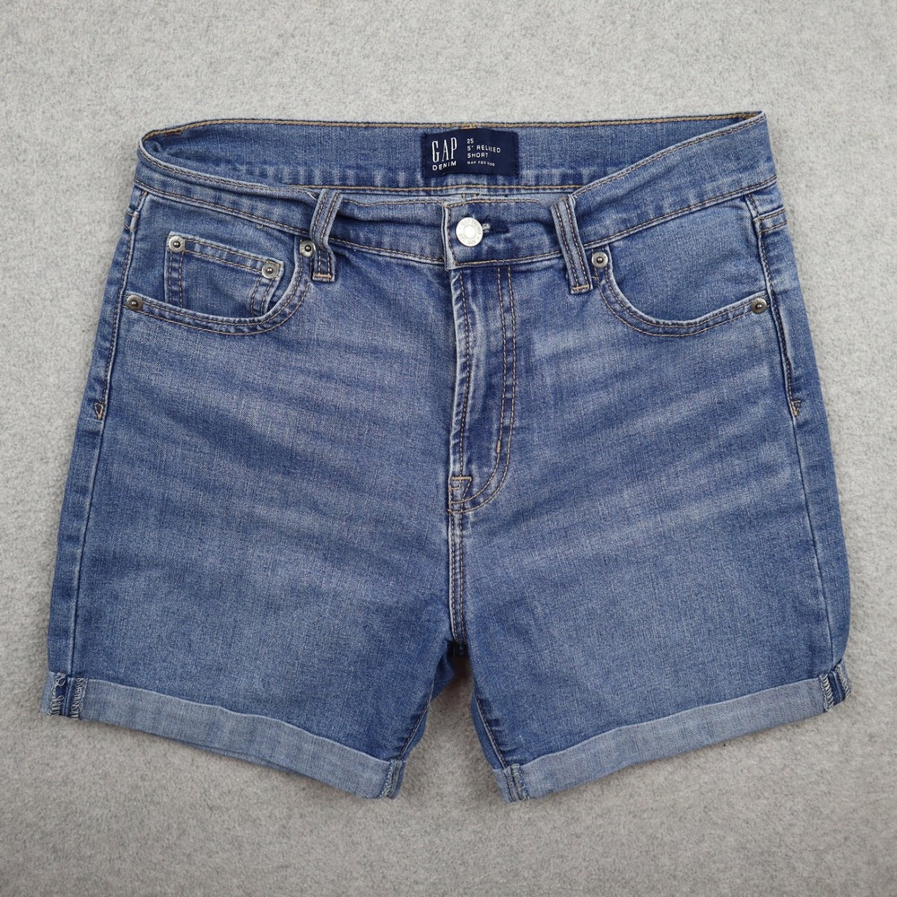 Gap Shorts Women 25 Blue 5" Inseam Relaxed Cuffed Denim Mid Rise Medium Wash